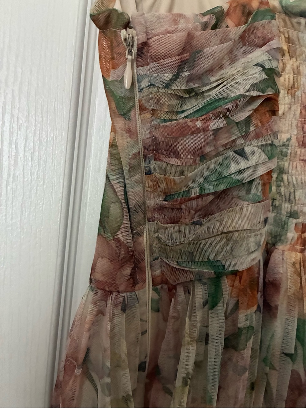 Floral Bustier Midi Dress in Blush and Peach - Picture 3 of 12